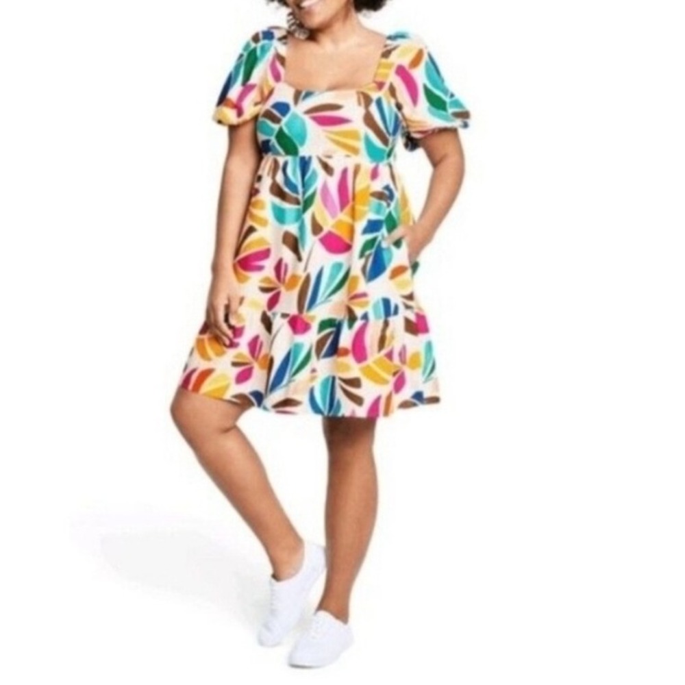 Tabitha Brown x Target Linen Blend Tropical Floral Puff Sleeve Dress Sz‎ S